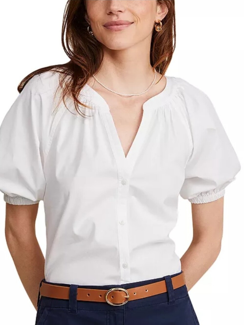 Poplin Cotton Button-up top White Top Size Large